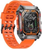 Cheerall 2.02” HD Touch Screen Military Smart Watch for Answer Make Calls, Tactical Fitness Tracker with Games 120+ Workout Modes Heart Rate SpO2 Sleep Monitor for Android iOS (Orange)