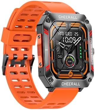 Cheerall 2.02” HD Touch Screen Military Smart Watch for Answer Make Calls, Tactical Fitness Tracker with Games 120+ Workout Modes Heart Rate SpO2 Sleep Monitor for Android iOS (Orange)