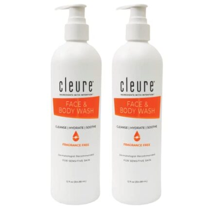 Cleure Face and Body Wash for Sensitive Skin, Fragrance Free and pH Balanced - Paraben, Sulfate & Gluten Free (12 oz, Pack of 2)