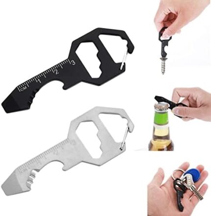 Cobee Keychain Bottle Opener Multi Tool, 2 Pcs 6-in-1 Keychain Pocket Tool for Bottle Opener, Screwdriver, Ruler, Wrench, Bit Driver, File Perfect Gifts for Boyfriends Husband Father