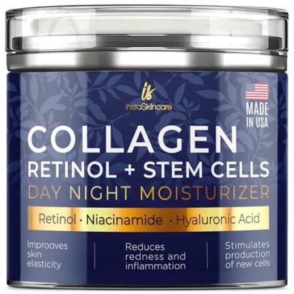 Collagen Face Cream with Airless Pump - Collagen Botanical Stem Cells Cream for Skin with Retinol, Niacinamide, Hyaluronic Acid - Anti-Aging Day & Night Face Moisturizer Cream by InstaSkincare - Made in USA (1.7 Oz)