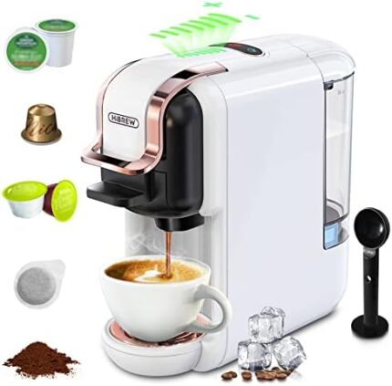 Compact Coffee Maker for Single Pods, HiBREW 5-in-1 Espresso Machine for Kcup*/Nes* Original/DG*/ESE Pod/Espresso Powder Compatible, Cold/Hot Mode, 20 oz Removable Reservoir, LED Bars Indicator,19 Bar