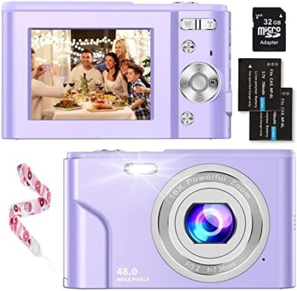 Compact Mini Digital Baby Camera for Teens Boys Girls Adults,1080P 48MP, 32GB SD Card,2.4'', 16X Digital Zoom for Kids/Student（Purple）