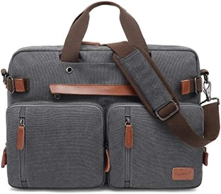 CoolBELL Convertible 17.3 Inches Laptop Bag [3 in 1] Messenger Bag Shoulder Bag Backpack Multi-functional Briefcase for Men Women Business Work Travel (Canvas Grey)