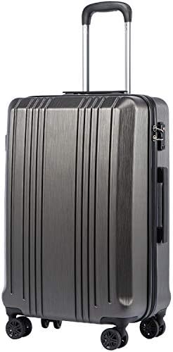 Coolife Luggage Suitcase PC+ABS with TSA Lock Spinner Carry on Hardshell Lightweight 20in 24in 28in (grey, S(20in_carry on))