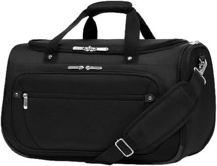 Coolife Travel Duffel Bag Carry-On Travel Tote Overnight Weekender Bag Softside Lightweight Underseat Bag for Men and Women Duffle Bag with Adjustable Strap (Black, 19 inch)