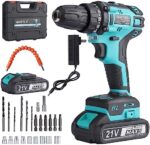 Cordless Drill Driver Kit，Power Tools Drill Kit with 2 Lithium Ion Batteries, 21V Impact Drill 350 In-lb Torque 23+1 Clutch,Variable Speed & Built-in LED Power Drill for Drilling Wall, Brick, Wood