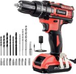 Cordless Drill Driver Set 21V, Bamse Power Drill Kit with 2.0AH Battery, Hammer Drill with 372 In-lbs Max, 25+3 Position, 2 Variable Speed, 3/8'' Keyless Chuck, Fast Charger and 23PCS Accessories