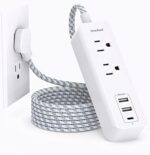 Cruise Essentials, USB C Travel Power Strip, Flat Plug Power Strip with 2 Outlets 3 USB Ports (1 USB C), 5ft Extension Cord Charging Station, Non Surge Protector for Cruise Ship, Travel, Home