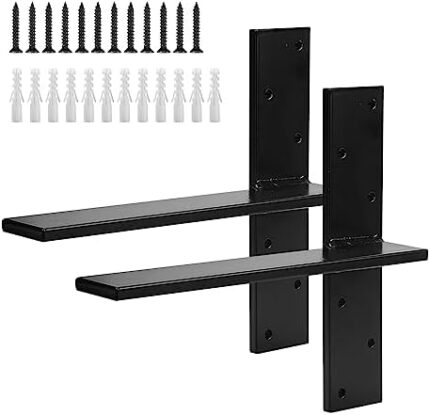 Cskunxia 2 Pack Free Hanging T Shelf Bracket, Solid Heavy Duty Steel T Shelf Bracket with Screws, Floating Shelf Brackets, Granite Countertop Support Brackets,Powder Coated, DIY Projects (14 Inch)