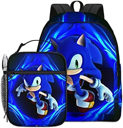 Cugefuo 2PC Boy Backpack and Lunch Bag 16in 3D Printed Cartoon Game Backpack Laptop Backpack with Lunch Box