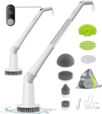 DANKARI Electric Spin Scrubber, Upgrade Cordless Cleaning Household Supplies, 2H for Toilet Shower Floor Grout Bathroom Tile Wall Cleaner 6 Scrub Brush Replacement, Power Spin Mop Kitchen Housekeeping