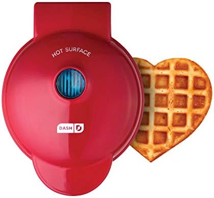 DASH Mini Waffle Maker Machine for Individuals, Paninis, Hash Browns, & Other On the Go Breakfast, Lunch, or Snacks, with Easy to Clean, Non-Stick Sides, Red Heart 4 Inch