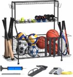 DEBRALL Sport Equipment Storage – Ball and Accessories Rolling Organizer, Storage Cart with Hooks and Baskets, for Indoors and Outdoors, Bicycle Rack