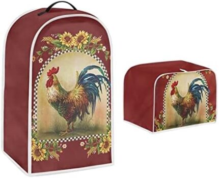 DISNIMO Sunflower Rooster 2 Slice Toaster Cover, Kitchen Small Appliance Dust Cover with Blender Dust Cover, Stand Mixer or Coffee Maker Appliance Cover, Dust and Fingerprint Protection,Set of 2