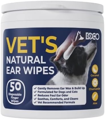 DOCO Dog Ear Wipes - All Natural Veterinary Pet Ear Wipes with Eucalyptus, Aloe - 50 Count