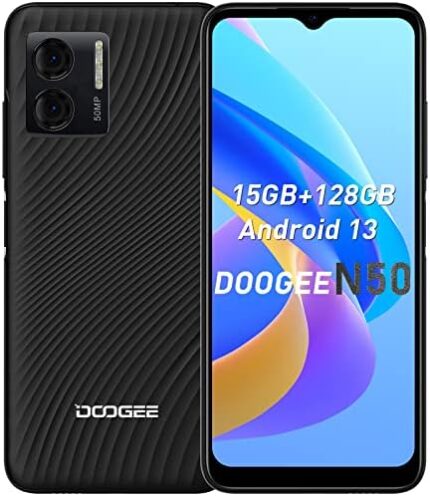 DOOGEE N50 Unlocked Android Phone 2023, 6.52" FHD Smartphone 15GB RAM+128GB ROM (TF 1TB) Android 13 Cell Phones, Octa Core, Dual 4G SIM, 18W PD 4200mAh, 50MP+8MP Camera, Face ID, T-Mobile, US Version
