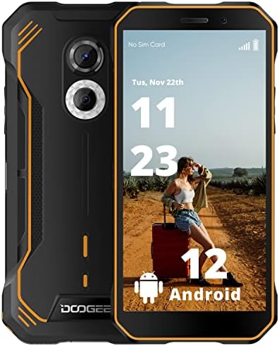 DOOGEE S51 Rugged Smartphone Unlocked Android 12, Helio G25 4GB+64GB 5180mAh Battery, Dual SIM 4G, 6.0" IPS HD, IP68 Waterproof IP69K Rugged Phone, NFC, AI Double Camera (12MP+2MP) 8MP Front Orange