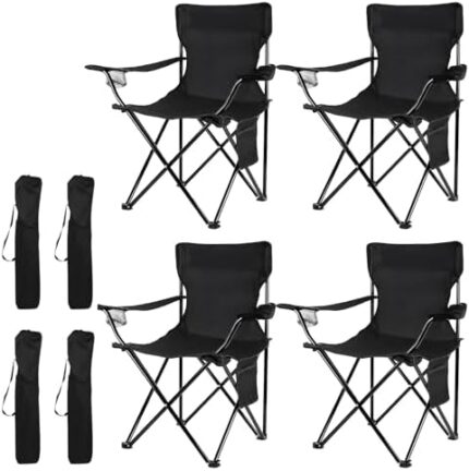 Damei century Portable Camping Chairs Enjoy The Outdoors with a Versatile Folding Chair, Sports Chair, Outdoor Chair & Lawn Chair, Black 4-Pack