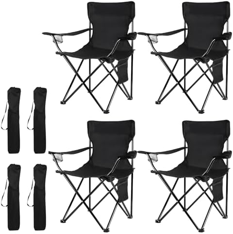 Damei century Portable Camping Chairs Enjoy The Outdoors with a Versatile Folding Chair, Sports Chair, Outdoor Chair & Lawn Chair, Black 4-Pack