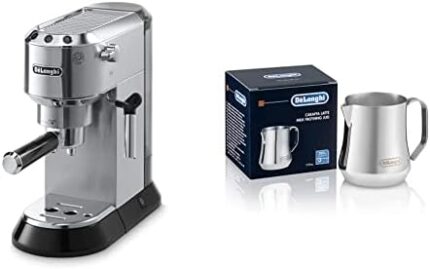 De'Longhi Delonghi EC680M DEDICA 15-Bar Pump Espresso Machine, Stainless Steel DLSC060 Milk Frothing Jug, 12 oz, Stainless Steel