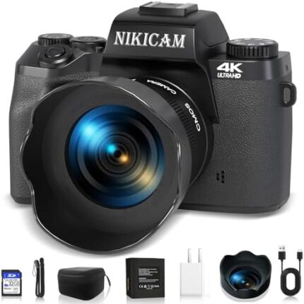 Digital Camera, 4k Cameras for Photography, 64MP WiFi Vlogging Camera for YouTube with Dual Camera, Touch Screen, Flash, 32GB SD Card, Lens Hood, 3000mAH Battery-Black1