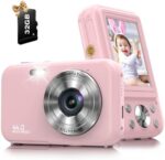Digital Camera, FHD 1080P 44MP Kids Digital Camera for Photography with 32GB Card, 16X Zoom Point and Shoot Camera with Fill Light, Anti-Shake Compact Vlogging Camera for Teens Boys Girls (Pink)