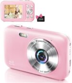Digital Camera, FHD 1080P Kids Camera with 32GB SD Card 44MP Point and Shoot Camera with 16X Digital Zoom, Compact Portable Small Digital Camera for Teens Students Kids Girls Boys Beginner-Pink