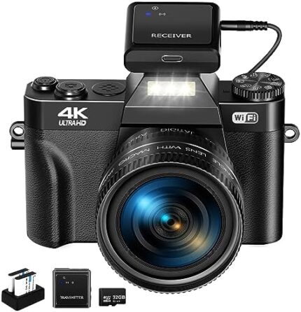 Digital Camera for Photography VJIANGER 4K 48MP Vlogging Camera for YouTube with WiFi, 180 Degree Flip Screen, 16X Digital Zoom, 52mm Wide Angle & Macro Lens, 2 Batteries, 32GB TF Card(W02 Black6)