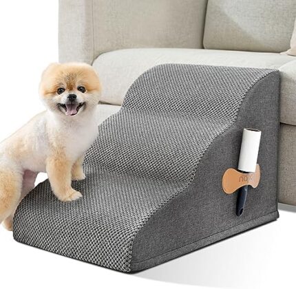 Dog Stairs for Small Dogs, High Density Foam Dog Steps for High Bed Couch 3 Tiers Pet Stairs with Non-Slip Bottoms for Old Cats, Injured Doggies and Puppies Dog Ramp with Waterproof Fabric Cover
