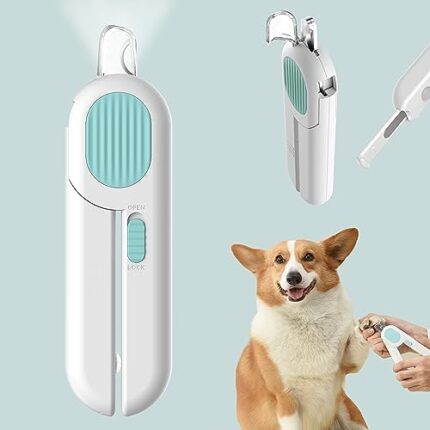 Dog and Cat Nail Clippers,Pet Nail Trimmers with Led Light and Pet Nail Splash Shield,Professional Grooming Tool for Small Animals Kitten Rabbit Bird Puppy (Blue, Nail Clipper with Grinder)