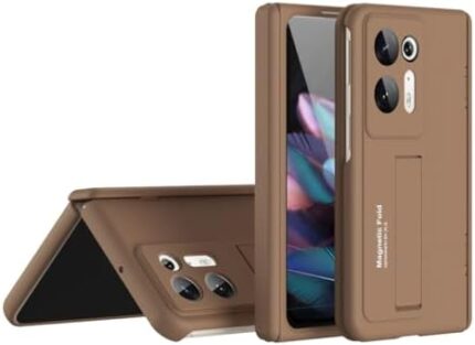 Drop Protection Case Ultra-Thin Lightweight Case Compatible with Oppo Find N2 with Hinge+Screen Protector Shockproof Full Protective Rugged Cover for Find N2 (Color : Brown)