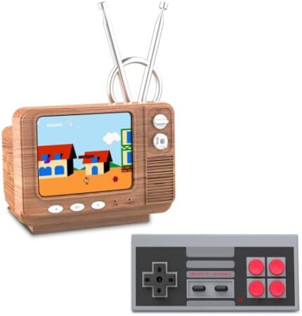 EASEGMER Mini TV Retro Video Games Console Built-in 308 Classic Games System with Handheld Controller Support TV - 3.0” TFT Travel Games Gift for Kids Adults (Classic Wood)