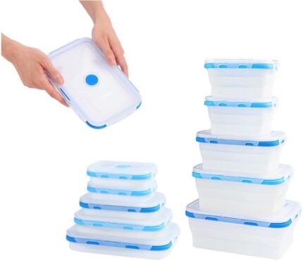 ECOBERI Collapsible Food Storage Containers, Premium Silicone, BPA Free, Airtight Snap-Top Lids, Microwave and Dishwasher Safe, Set of 5