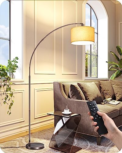 EDISHINE Arc Floor Lamp with Remote Control, Modern Floor Lamp with 5 Color Temperature & Dimmable Bulb, Metal Standing Lamps with Hanging Shade for Living Room, Bedroom, Office, Bronze