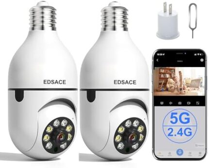 EDSACE Light Bulb Camera 2 Pack,5g Dual Band Bulb Camera,WiFi 6 Light Bulb Camera Pack of 2, 2.4G/5G WiFi Light Bulb Camera, Home Secuirty Socket Camera,360 Degree Panoramic Camera 2pcs