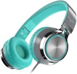 ELECDER i39 Headphones with Microphone Foldable Lightweight Adjustable On Ear Headsets with 3.5mm Jack for Cellphones Computer MP3/4 Kindle School (Mint/Gray)