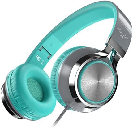 ELECDER i39 Headphones with Microphone Foldable Lightweight Adjustable On Ear Headsets with 3.5mm Jack for Cellphones Computer MP3/4 Kindle School (Mint/Gray)