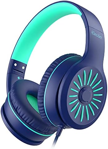 ELECDER i45 On-Ear Headphones with Microphone - Foldable Stereo Bass, Portable Wired Headphones with No-Tangle 1.5M Cord, 3.5MM Jack for School/Kids/Teens/Smartphones/Travel/Tablet - Blue