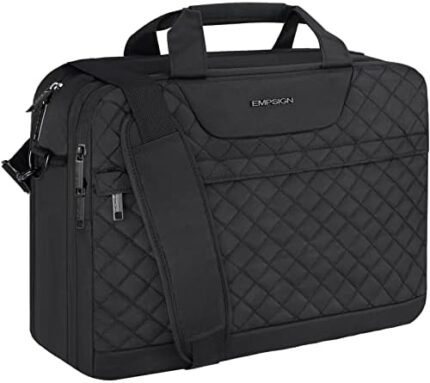 EMPSIGN 17.3 Inch Laptop Bag, Large Capacity Expandable Travel Briefcase for Women & Men Business Office, Water-Repellent Laptop Case Computer Bag with RFID Pockets, Black