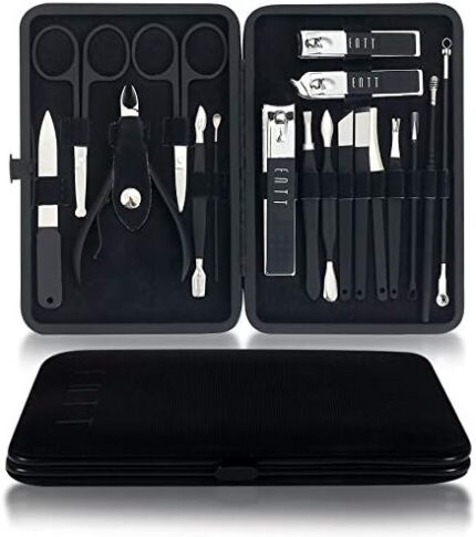 ENTT Manicure Pedicure Set 18 in 1 Grooming Kit for Men, Women - Premium Anti Slip Rubber Coated - Professsional Nail Clipper Set - for Travel, Home, Gift for Wife & Husband (Black Case)