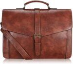 ESTARER Men's Leather Briefcase for Travel/Office/Business 15.6 Inch Laptop Messenger Bag, Brown