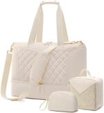 ETRONIK Weekender Bag for Women, Gym Bag 3 Pcs Set with USB Charging Port, Travel Duffle Bag with Shoe Compartment, Carry on Bag Overnight Bag for Women Travel Gym, Beige Medium