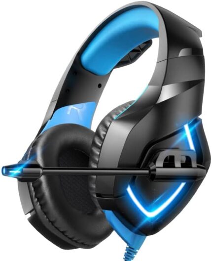 EUARNE Gaming Headset for PS4, Xbox One, PS5, 3.5mm Noise Canceling Headphones with 3D Surround Sound Stereo USB LED Omnidirectional Microphone PC, Mac, Laptop, Playstation 5, Black and blue,(K-K1-B)