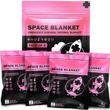 EVERLIT Survival Emergency Mylar Thermal Blanket, Foil Space Blanket Designed for NASA, Body Warmer Blanket for Outdoor, First Aid, Camping Gear, Hiking Travel (4 Pack, Bubblegum Pink)