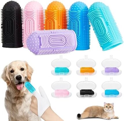 EXLIPO 8Pack Dog Toothbrush Silicone Cat Finger Tooth Brushing Kit Pet Tooth Brush for Small to Large Dogs Cats Teeth Cleaning & Dental Care Soft Puppy Toothbrush for Small Dog with Storage Case