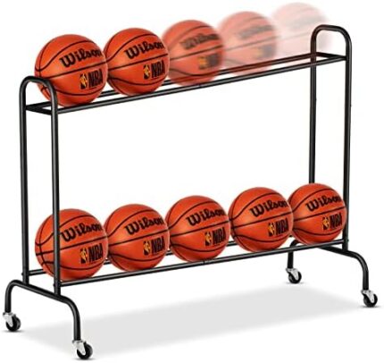 EXTCCT Tilt Basketball Rack Ball Storage Holder - Tilt Basketball Shooting Training Rack, Garage Sports Equipment Organizer, Outdoor and Indoor Rolling Balls Cart with Wheels