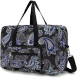 EXYANGEE Foldable Travel Duffel Bag, Medium Weekender and Overnight carry on Luggage bag for Women and Girl(Black Paisley)