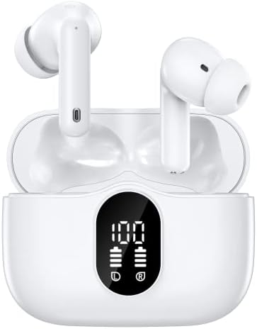 Ear Buds Bluetooth 5.3 Headphones Wireless Earbuds LED Power Display Earphones Active Noise Cancelling Earbuds with Charging Case Hi-Fi Stereo in-Ear Earbuds Air Buds Pods for iPhone/Android/(White)