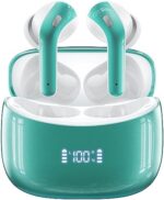 Ear Buds Wireless Earbuds 60H Playtime Bluetooth Headphones with LED Power Display Charging Case Earphones Stereo Sound Earbud with Mics for Android Cell Phone Gaming Computer Laptop Sport Royal Green